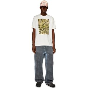 Diesel, Tops, Heren, Wit, XL, Katoen, T-shirt with zebra-camo optical logo print