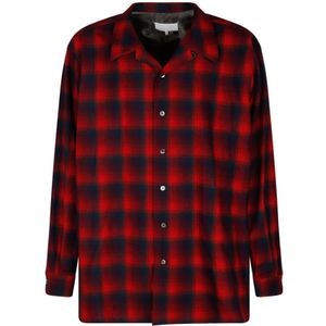 Maison Margiela, Overhemden, Heren, Rood, L, Wol, Rode en Zwarte Wollen Ruitjesoverhemd