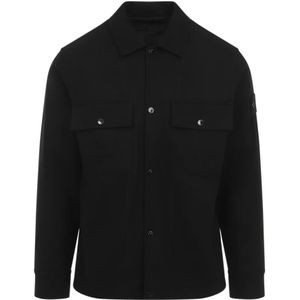 Stone Island, Jassen, Heren, Zwart, S, Wol, Zwarte Overshirt Ghost