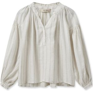 MOS Mosh, Blouses & Shirts, Dames, Wit, L, Linnen, Gestreepte linnen blouse met pofmouwen