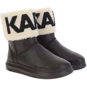 Karl Lagerfeld, Schoenen, Dames, Zwart, 40 EU, Suède, Zwart Wit Logo Enkellaars