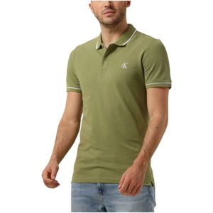 Calvin Klein, Tops, Heren, Groen, L, Groene Tipping Slim Polo Shirt