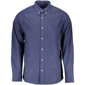 Gant, Overhemden, Heren, Blauw, S, Katoen, Blauw Katoenen Overhemd, Regular Fit, Korte Mouwen