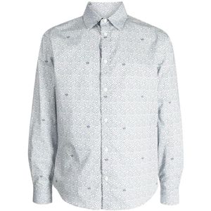 Maison Kitsuné, Grafisch Bedrukt Katoenen Overhemd Blauw, Heren, Maat:M