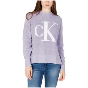 Calvin Klein Jeans, Truien, Dames, Paars, L, Polyester, Dames Gebreide Trui met Print voor Herfst/Winter