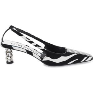 Tom Ford, Velvet Slingback Pumps met Zebra Patroon en Kristallen Veelkleurig, Dames, Maat:38 EU