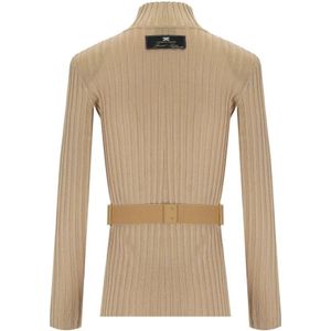 Elisabetta Franchi, Truien, Dames, Beige, S, Kameel Geribbelde Ceintuurtop