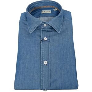 Xacus, Denim Overhemd met Kleine Franse Kraag Blauw, Heren, Maat:XL