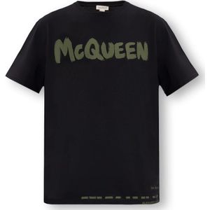 Alexander McQueen, Tops, Heren, Zwart, 2Xl, Katoen, T-shirt met logo