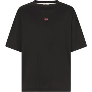 Dolce & Gabbana, Tops, Heren, Zwart, M, Katoen, Upgrade je casual garderobe met zwarte katoenen T-shirt
