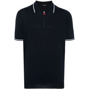 Kiton, Navy Blauw Katoenen Gebreide Polo Sweater Blauw, Heren, Maat:M