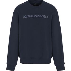 Armani Exchange, Sweatshirts & Hoodies, Heren, Blauw, S, Blauwe Stretch Interlock Sweater Logo Print