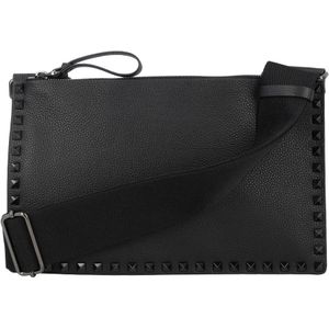 Valentino Garavani, Zwarte Rockstud Flat Crossbody Tas Zwart, Heren, Maat:ONE Size