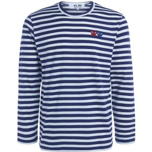 Comme des Garçons Play, Gestreept herenoverhemd met dubbel hart Blauw, Heren, Maat:S