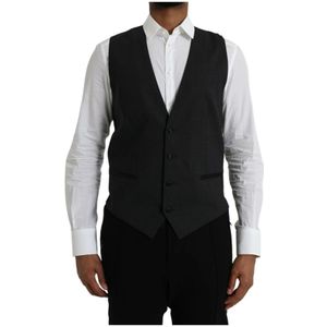 Dolce & Gabbana, Pakken, Heren, Zwart, L, Katoen, Zwarte Katoenen Vest Jurk Vest