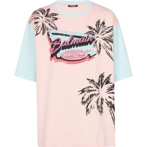 Balmain, Tops, Heren, Veelkleurig, 3Xl, Katoen, Losse Miami bedrukte T-shirt