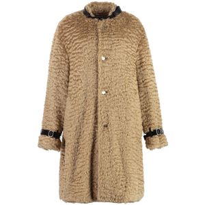 Jil Sander, Mantels, Dames, Beige, S, Katoen, Faux Fur Coat met Leren Details