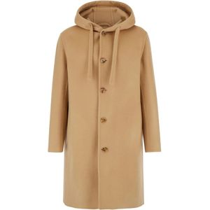 Lardini, Mantels, Heren, Beige, L, Wol, Beige Hooded Jas Wol Regular Fit