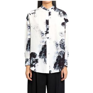 Alexander McQueen, Blouses & Shirts, Dames, Veelkleurig, S, Multicolor Chiaroscuro Bloemenprint Zijden Shirt