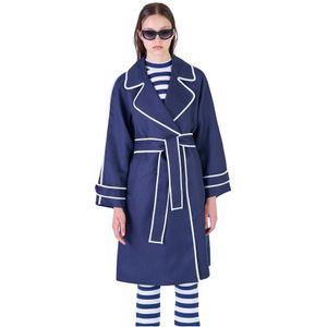 Silvian Heach, Trenchcoat met Contrasterende Randen Blauw, Dames, Maat:L