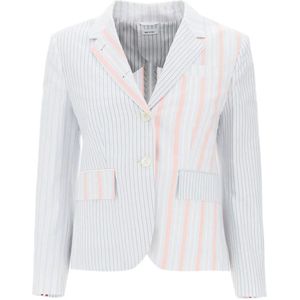 Thom Browne, Gestreepte Oxford Blazer Veelkleurig, Dames, Maat:S