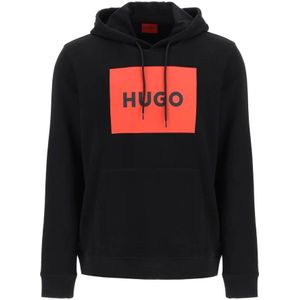 Hugo Boss, Sweatshirts & Hoodies, Heren, Zwart, L, Katoen, Grafische Logo Hoodie Sweatshirt