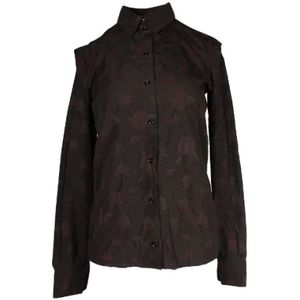 Saint Laurent, Blouses & Shirts, Dames, Bruin, S, Katoen, Elegante Rose Print Button-Up Shirt