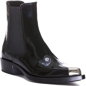 Alexander McQueen, Schoenen, Dames, Zwart, 37 1/2 EU, Leer, Zwarte lakleren Chelsea-laarzen