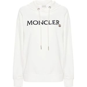 Moncler, Sweatshirts & Hoodies, Dames, Wit, XS, Katoen, Witte Logo Katoenen Hoodie Sweater
