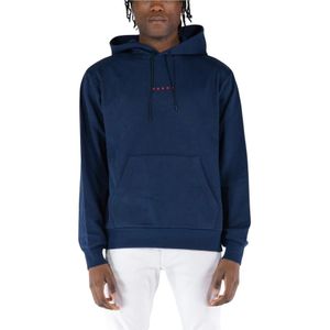 Marni, Organisch katoenen hoodie met geribbelde afwerking en kangoeroezak Blauw, Heren, Maat:S