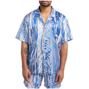 Carlo Colucci, Overhemden, Heren, Blauw, XL, Polyester, Trendy Herenoverhemd uit de Lente/Zomer Collectie