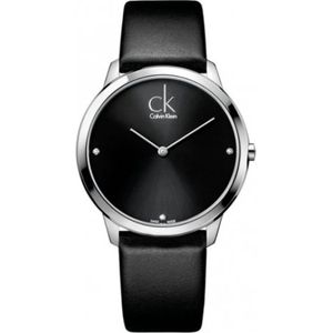 Calvin Klein, Accessoires, Dames, Zwart, ONE Size, Minimalistisch quartz horloge met zwarte wijzerplaat en leren band