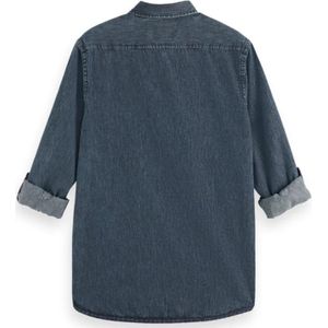 Scotch & Soda, Overhemden, Heren, Zwart, M, Katoen, Zwarte Denim Katoenen Overhemd