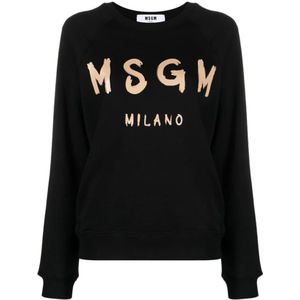 Msgm, Sweatshirts & Hoodies, Dames, Zwart, S, Katoen, Zwart Logo Katoenen Sweatshirt
