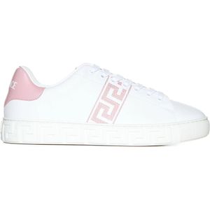 Versace, Schoenen, Dames, Wit, 40 EU, Witte Roze Sneakers