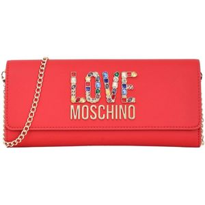 Love Moschino, Tassen, Dames, Rood, ONE Size, Rode Rhinestone Logo Clutch Tas