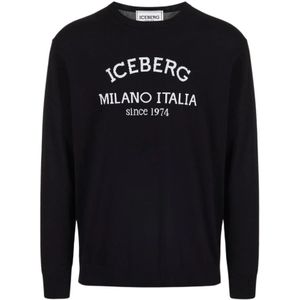 Iceberg, Truien, Heren, Zwart, L, Katoen, Zwarte katoenen trui met logo