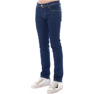Jacob Cohën, Jeans, Heren, Blauw, W33, Slim Fit Jeans met Gele Details