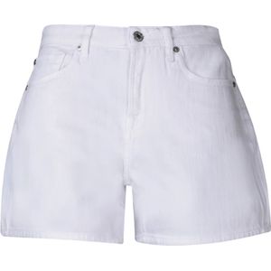 7 For All Mankind, Korte broeken, Dames, Wit, W26, Katoen, Witte Katoenen High-Rise Raw-Cut Shorts