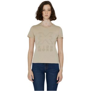 John Richmond, Tops, Dames, Beige, L, Katoen, T-shirt met print Ronde hals Slim fit