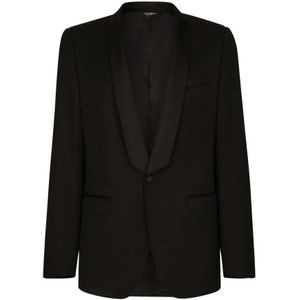 Dolce & Gabbana, Pakken, Heren, Zwart, L, Wol, Formele Blazer, Zwarte Single-Breasted Dinnerjasje