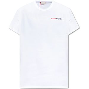 Alexander McQueen, Tops, Heren, Wit, S, Katoen, T-shirt met logo