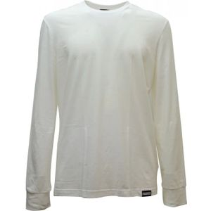 Dsquared2, Tops, Heren, Wit, L, Katoen, Witte T-shirt met lange mouwen en Dsquared 2 logo