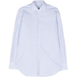 Finamore, Overhemden, Heren, Blauw, 2Xl, Katoen, Gestreept Katoenen Overhemd Gemaakt in Italië