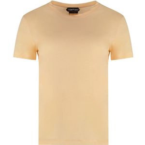 Tom Ford, Tops, Dames, Beige, 3Xs, Katoen, Geribbelde Katoenen Crew-Neck T-Shirt