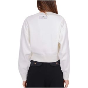 Elisabetta Franchi, Sweatshirts & Hoodies, Dames, Wit, S, Polyester, Witte Cropped Sweatshirt met Maxi Logo