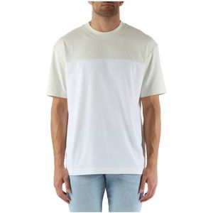Calvin Klein Jeans, Tops, Heren, Wit, S, Katoen, Kleur blok katoenen T-shirt met logo borduurwerk