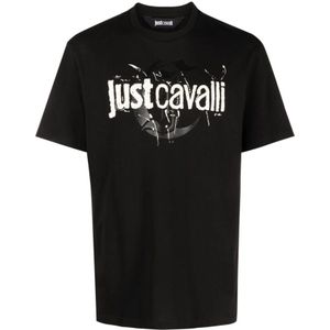 Just Cavalli, Tops, Heren, Zwart, L, Zwarte Grafische T-shirts en Polos