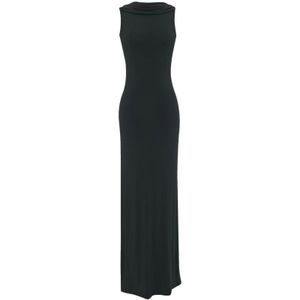 Saint Laurent, Kleedjes, Dames, Zwart, M, Zwarte jurk met achterneklijn en zijdelingse split