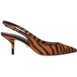 Dolce & Gabbana, Schoenen, Dames, Oranje, 37 EU, Zebra Print Leren Slingback Sandalen